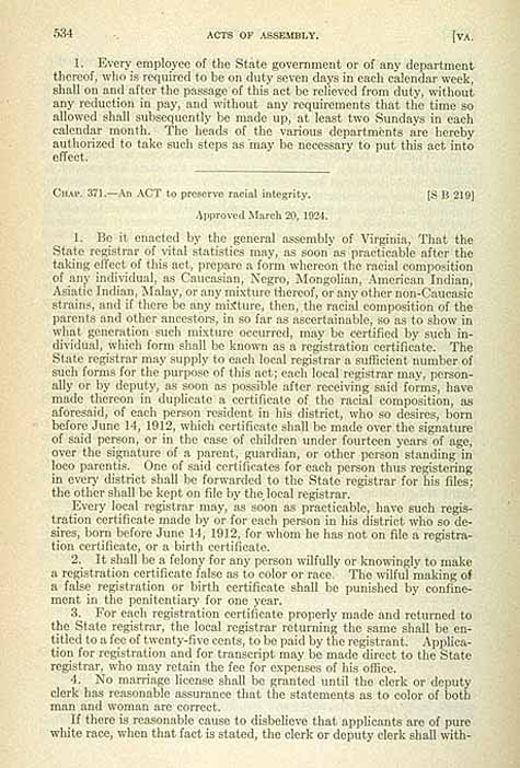 Lei da Inegridade Racia (Virginia, EUA, 1924)