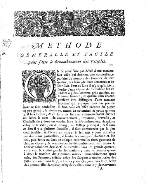 Méthode générale et facile pour faire le dénombrement des peuples (1686)